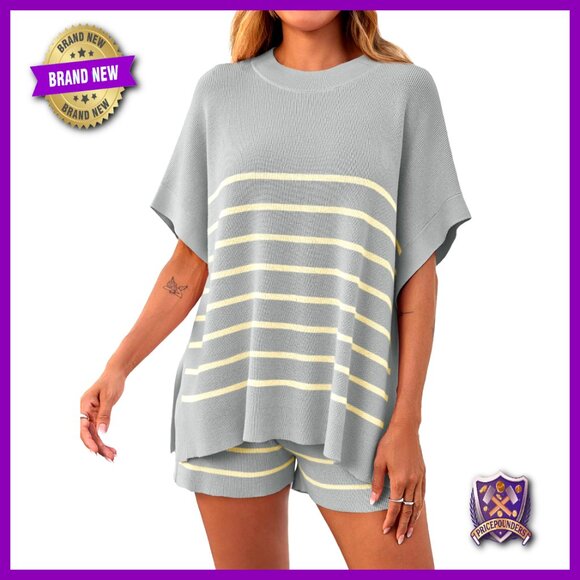 Oversized Batwing Short Sleeve Top High Waisted Shorts Lounge Set
